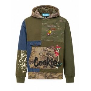 Cookies Camo Patchwork Denim Embroidered Hoodie Mens 2XL Green Blue